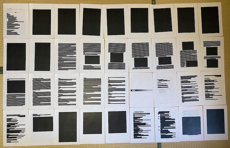 Heavily redacted documentation pertaining to the handling of cetaceans, Taiji, Japan